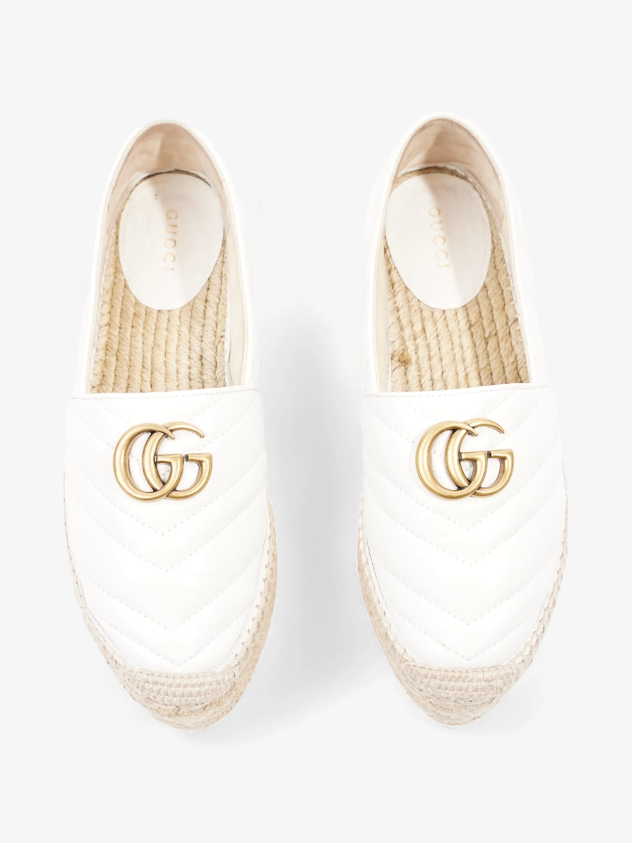 Gucci GG Marmont Platform Espadrille White / Gold Nappa Leather EU 36.5 UK 3.5