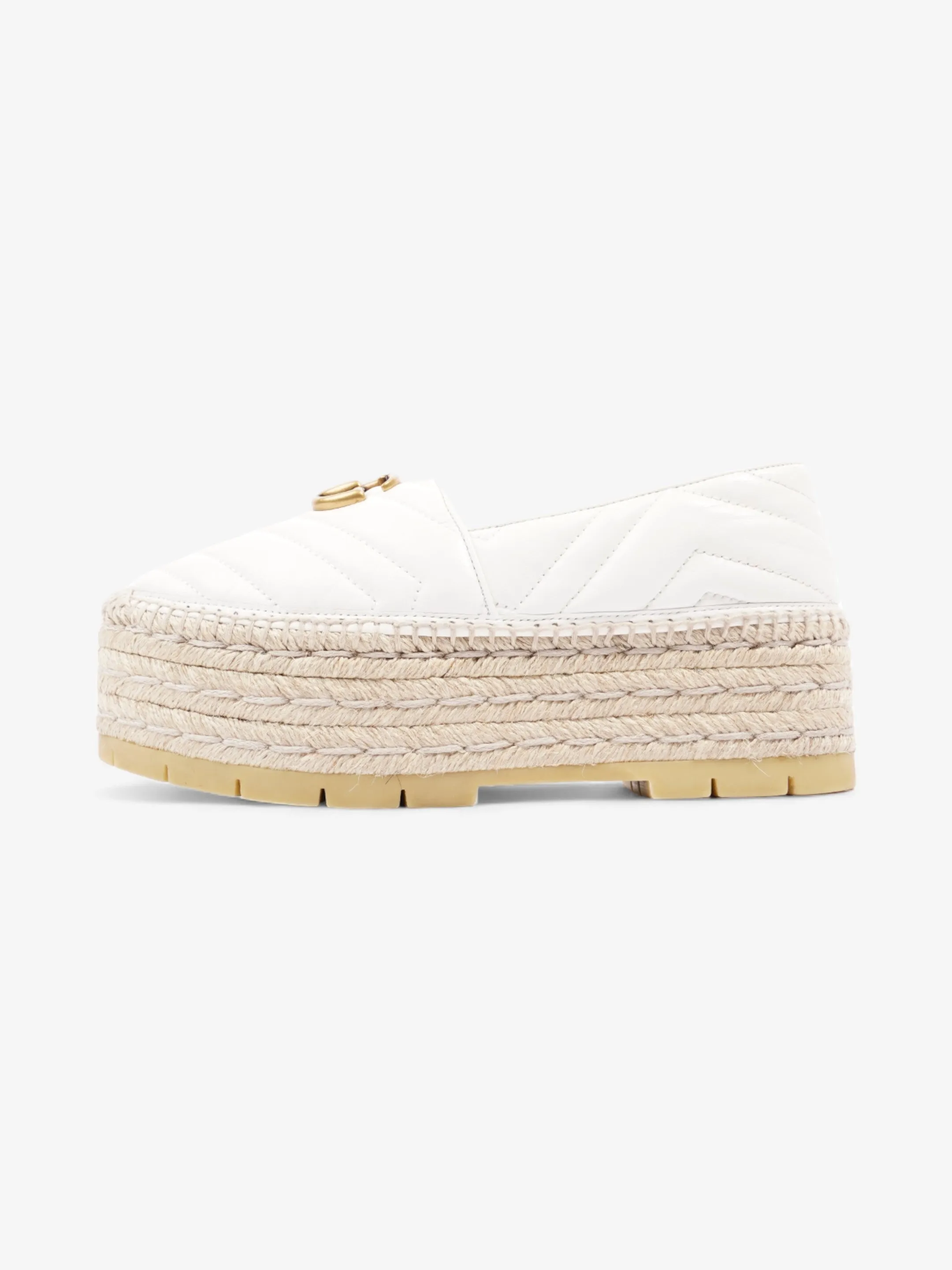Gucci GG Marmont Platform Espadrille White / Gold Nappa Leather EU 36.5 UK 3.5