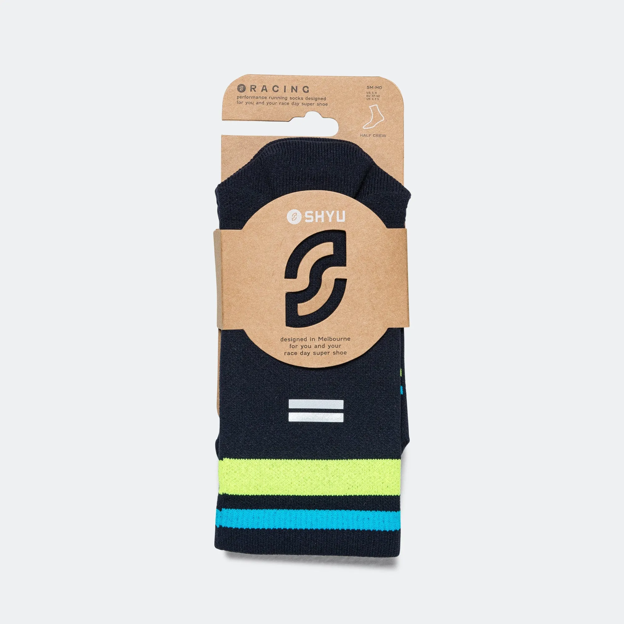 Half Crew Racing Socks - Navy/Citron/Blue