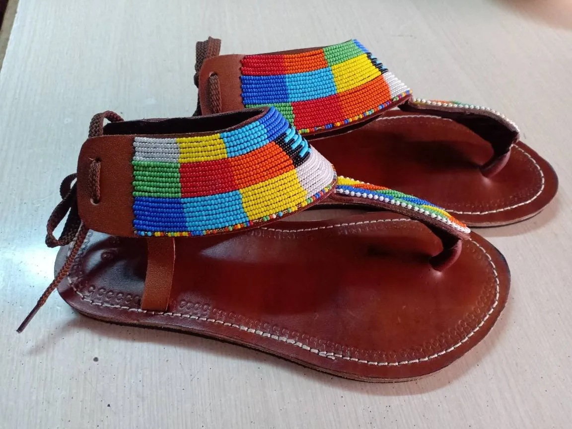 Handmade African Beaded Sandals/Authentic Maasai-Style Leather Flip-Flops Women/Boho Beach Sandals/Comfortable Summer Sandal African Gifts
