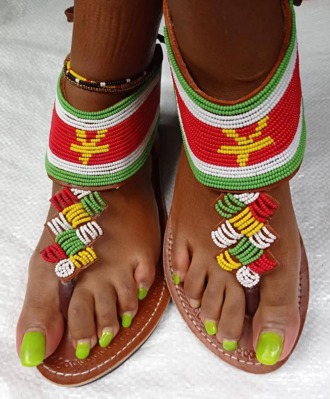 Handmade African Beaded Sandals/Authentic Maasai-Style Leather Flip-Flops Women/Boho Beach Sandals/Comfortable Summer Sandal African Gifts