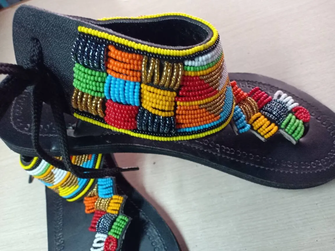 Handmade African Beaded Sandals/Authentic Maasai-Style Leather Flip-Flops Women/Boho Beach Sandals/Comfortable Summer Sandal African Gifts