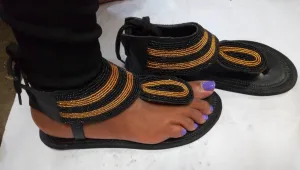 Handmade African Beaded Sandals/Authentic Maasai-Style Leather Flip-Flops Women/Boho Beach Sandals/Comfortable Summer Sandal African Gifts