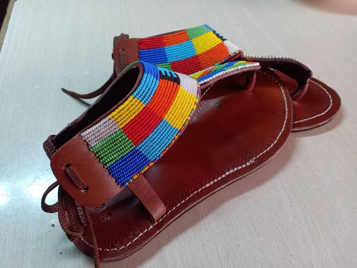 Handmade African Beaded Sandals/Authentic Maasai-Style Leather Flip-Flops Women/Boho Beach Sandals/Comfortable Summer Sandal African Gifts