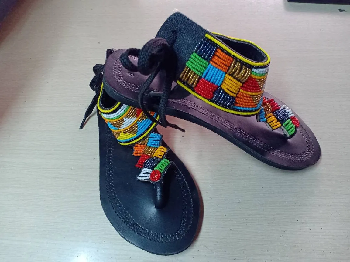 Handmade African Beaded Sandals/Authentic Maasai-Style Leather Flip-Flops Women/Boho Beach Sandals/Comfortable Summer Sandal African Gifts