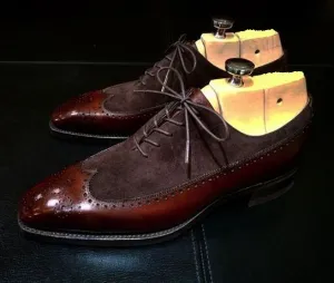 Handmade Wingtip Brown Leather Formal Shoes for Men