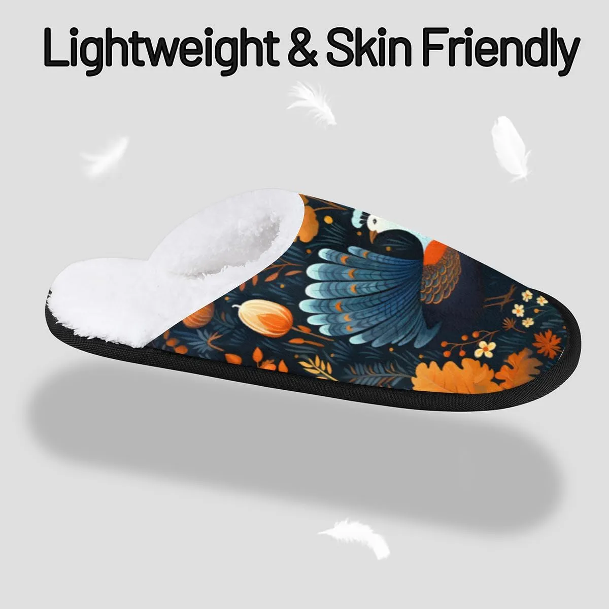 Happy Thanksgiving Turkey Women's House Slippers Autumn Leaf Slip-on Fuzzy Memory Foam Slippers Anti Skid Indoor Warm Home Shoes