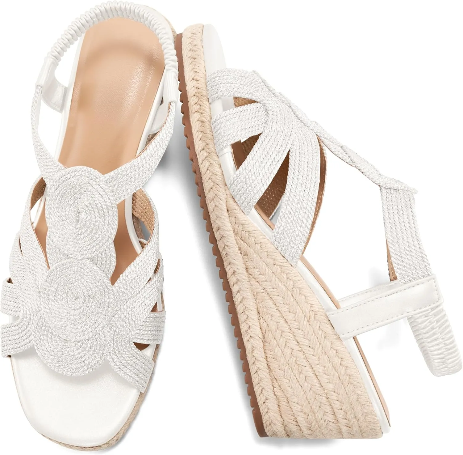 HARENCE Wedge Sandals for Women Espadrilles: Comfortable Platform Elastic Ankle Strap Wedges Heels Dressy Open Toe Summer Wedding Shoes