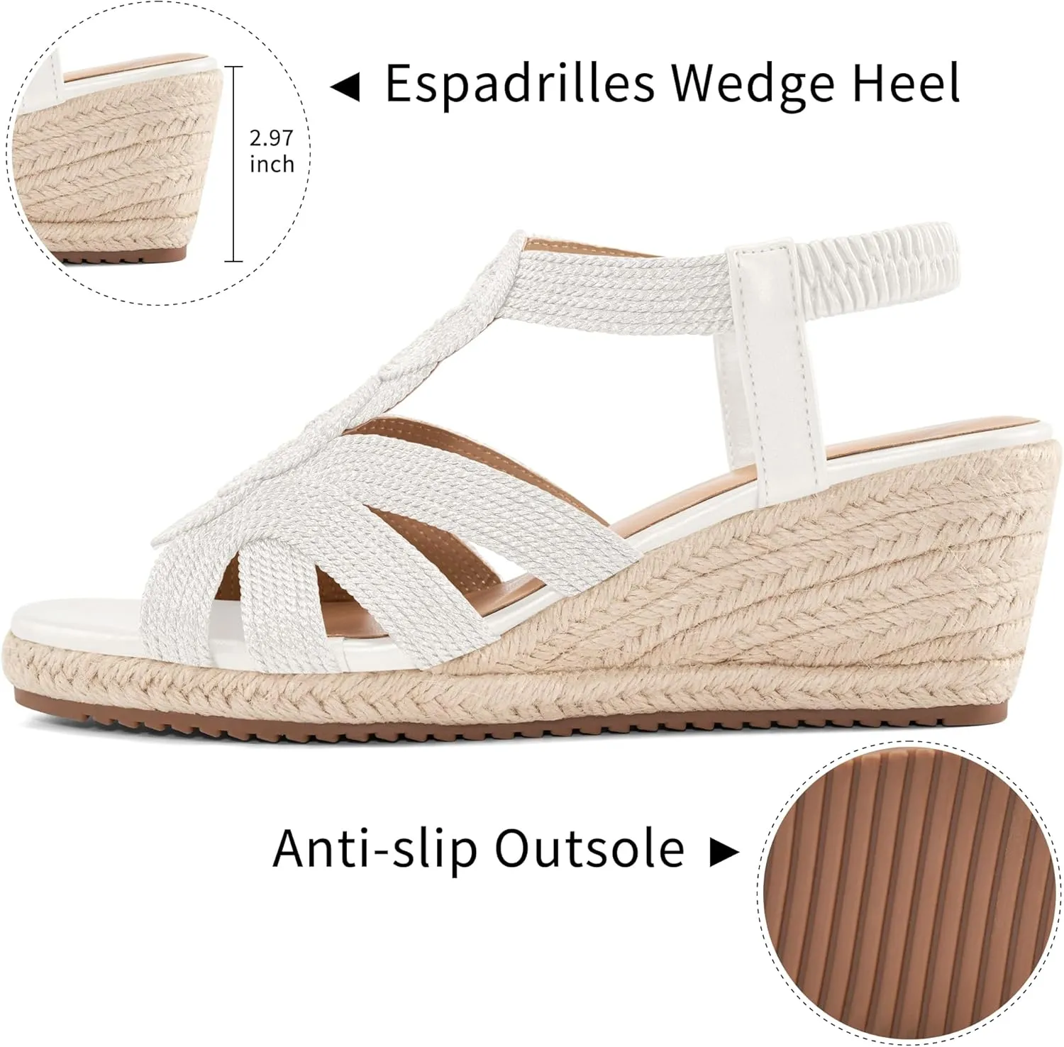 HARENCE Wedge Sandals for Women Espadrilles: Comfortable Platform Elastic Ankle Strap Wedges Heels Dressy Open Toe Summer Wedding Shoes