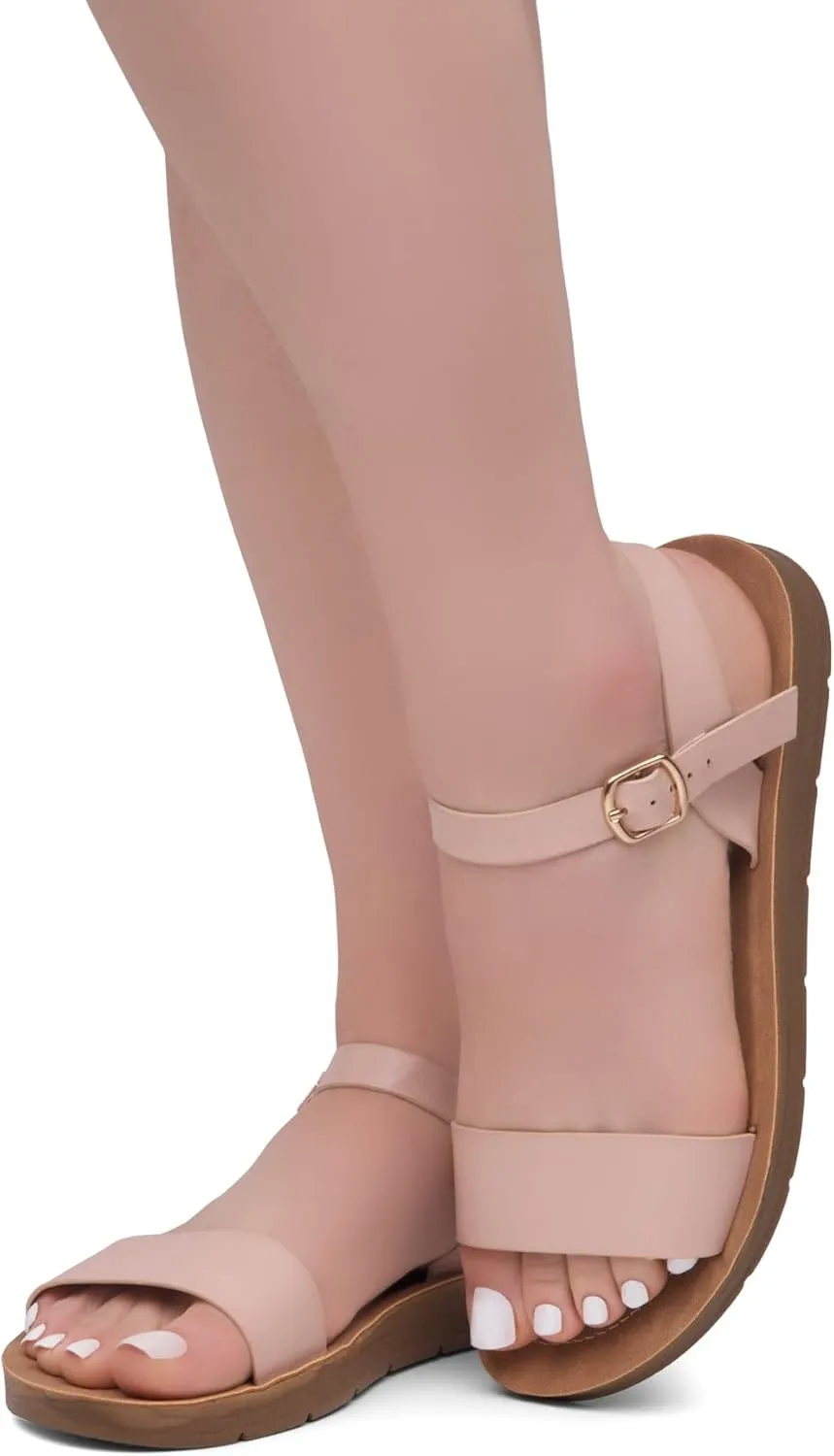 Herstyle Monday Womens Open Toes One Band Ankle Strap Flat Sandals