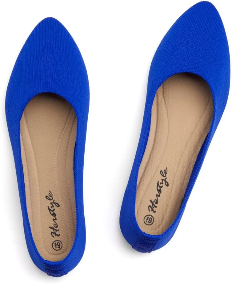 Herstyle Women's Pointed Toe Ballet Flats - Knit Slip-On Flat Shoes, Dressy & Comfortable Work Flats, Foldable for Office, Party & Daily Wear (2025 Trend)
