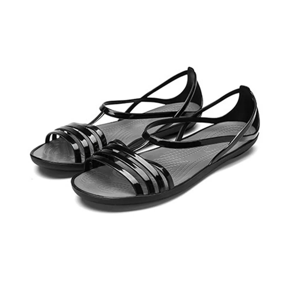 HINDOLA Women's Colorful Neon Jelly Sandals Casual Summer Slides Gladiator Flat Jellies Sandals