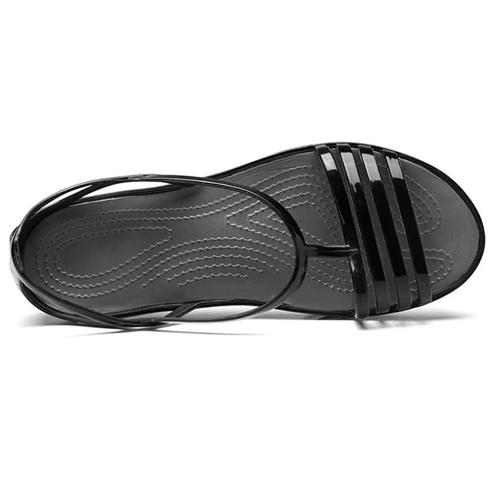 HINDOLA Women's Colorful Neon Jelly Sandals Casual Summer Slides Gladiator Flat Jellies Sandals