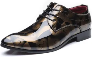 HOOENG Dress Formal Shoes for Men Lace Up Floral Shiny Derby Shoes PU Leather Anti-Slip Slip Resistant Low Top Party (Color : Brown, Size : 8.5)