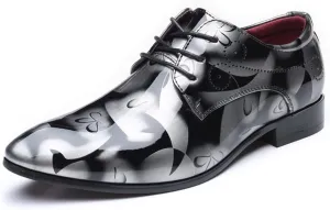 HOOENG Dress Formal Shoes for Men Lace Up Floral Shiny Derby Shoes PU Leather Anti-Slip Slip Resistant Low Top Party (Color : Gray, Size : 7.5)