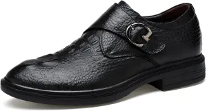HOOENG Dress Formal Shoes for Men Slip on Crocodile Embossed Monk Strap Leather Slip Resistant Low Top Anti-Slip Non Slip Outdoor (Color : Black, Size : 12.5)