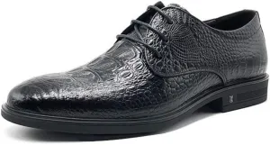 HOOENG Dress Oxford for Men Lace Up Round Toe Crocodile Print Derby Shoes Anti-Slip Rubber Sole Block Heel Resistant Non Slip Wedding (Color : Black, Size : 9)