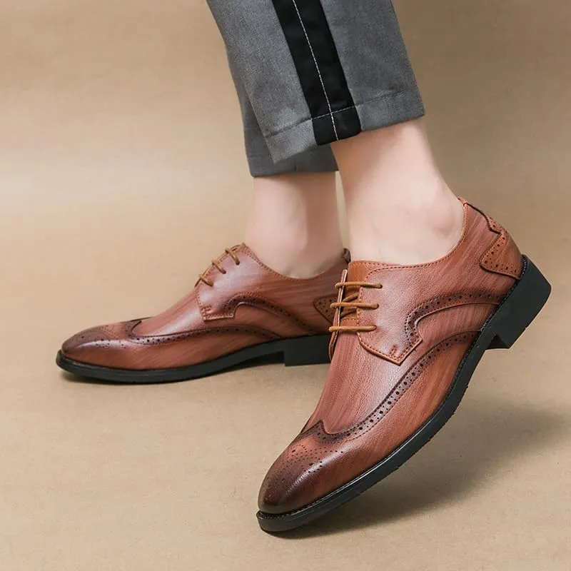 HOOENG Dress Oxford for Men Lace Up Square Toe Faux Leather Brogue Embossed Wing tip Derby Shoes Rubber Sole Low Top Non Slip Resistant Block Heel Classic
