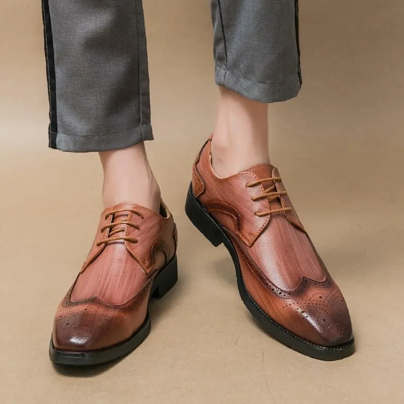 HOOENG Dress Oxford for Men Lace Up Square Toe Faux Leather Brogue Embossed Wing tip Derby Shoes Rubber Sole Low Top Non Slip Resistant Block Heel Classic