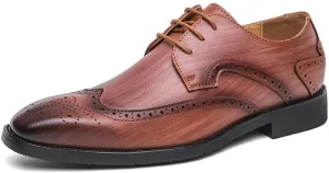 HOOENG Dress Oxford for Men Lace Up Square Toe Faux Leather Brogue Embossed Wing tip Derby Shoes Rubber Sole Low Top Non Slip Resistant Block Heel Classic