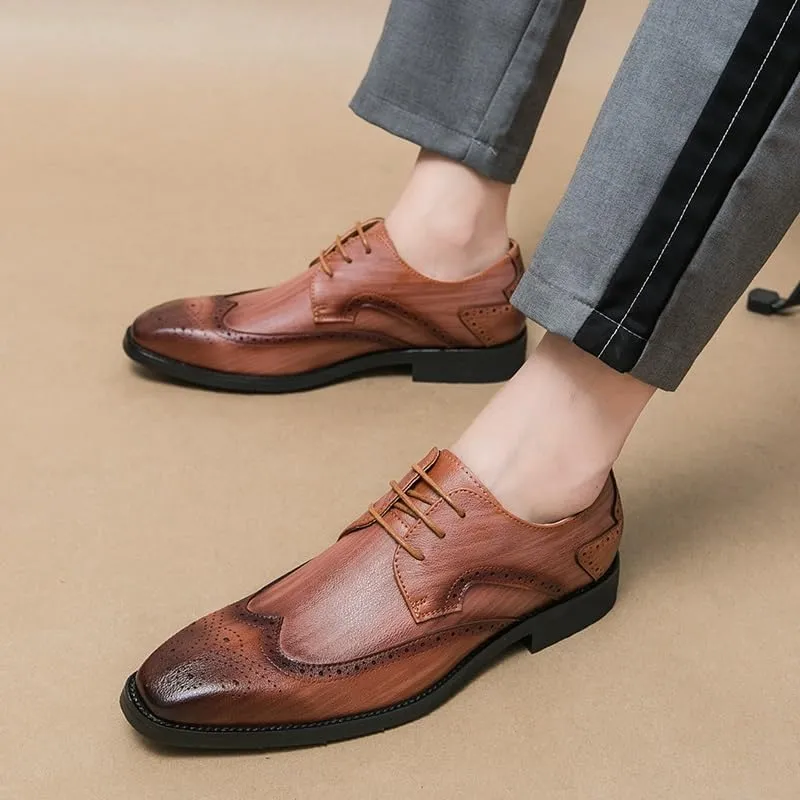 HOOENG Dress Oxford for Men Lace Up Square Toe Faux Leather Brogue Embossed Wing tip Derby Shoes Rubber Sole Low Top Non Slip Resistant Block Heel Classic