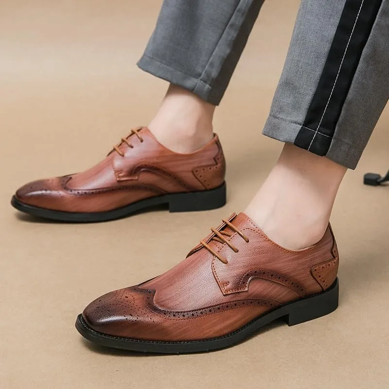 HOOENG Dress Oxford for Men Lace Up Square Toe Faux Leather Brogue Embossed Wing tip Derby Shoes Rubber Sole Low Top Non Slip Resistant Block Heel Classic