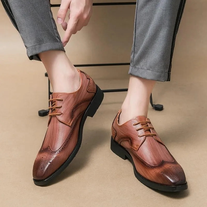 HOOENG Dress Oxford for Men Lace Up Square Toe Faux Leather Brogue Embossed Wing tip Derby Shoes Rubber Sole Low Top Non Slip Resistant Block Heel Classic