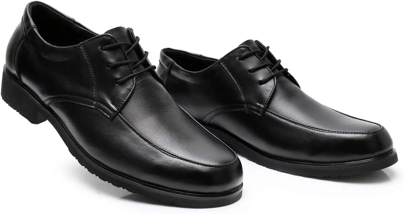 HOOENG Dress Shoes for Men Lace Up Apron Toe Derby Shoes Cowhide Low Top Anti-Slip Non Slip Block Heel Wedding