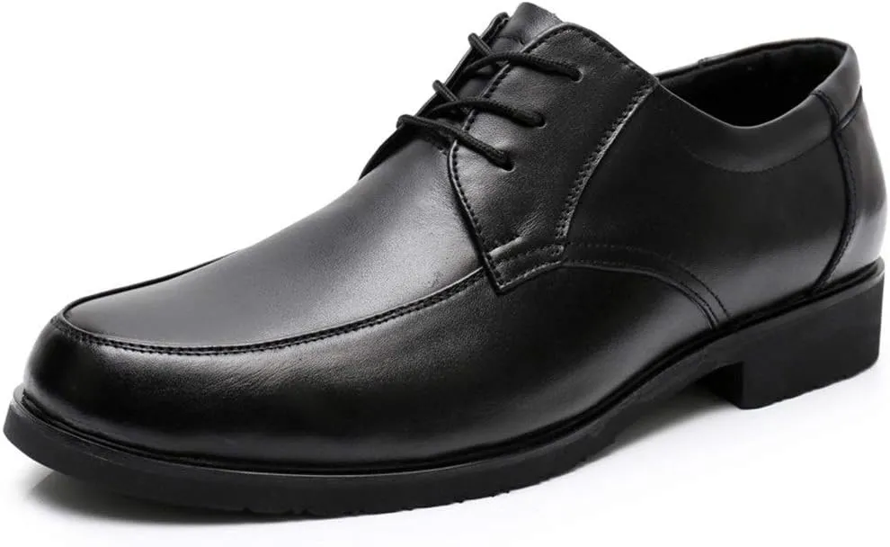 HOOENG Dress Shoes for Men Lace Up Apron Toe Derby Shoes Cowhide Low Top Anti-Slip Non Slip Block Heel Wedding