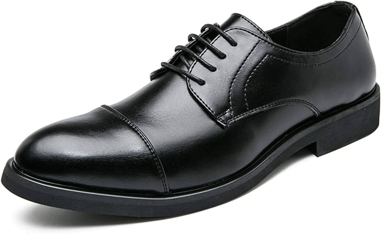 HOOENG Dress Shoes for Men Lace Up Derby Shoes Round Cap Toe Vegan Leather Block Heel Resistant Non Slip Low Top Anti-Slip Classic