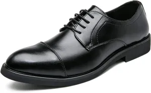 HOOENG Dress Shoes for Men Lace Up Derby Shoes Round Cap Toe Vegan Leather Block Heel Resistant Non Slip Low Top Anti-Slip Classic