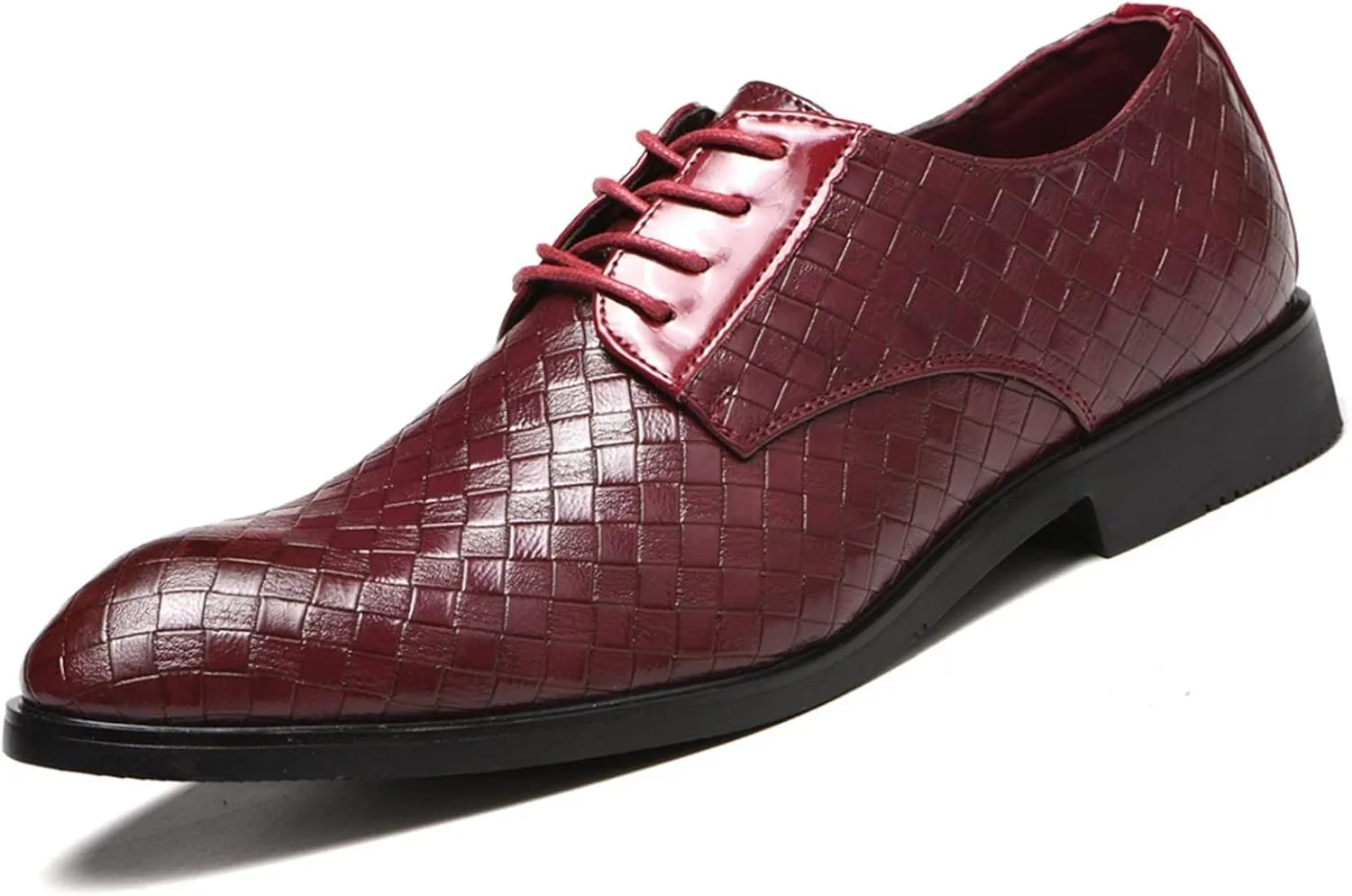 HOOENG Dress Shoes for Men Lace Up Round Toe Plaid Derby Shoes PU Leather Anti-Slip Rubber Sole Slip Resistant Low Top Prom (Color : Red, Size : 11)