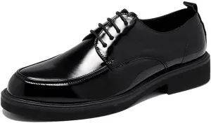HOOENG Formal Oxford Shoes for Men Lace Up Apron Toe Round Toe Shiny Derby Shoes Vegan Leather Non Slip Low Top Rubber Sole Party (Color : Black, Size : 8.5)
