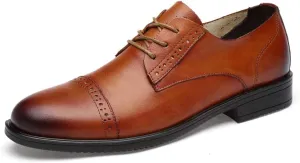 HOOENG Shoes Dress Oxford for Men Lace Up Cap Toe Derby Shoes Cowhide Anti-Slip Block Heel Rubber Sole Non Slip Wedding