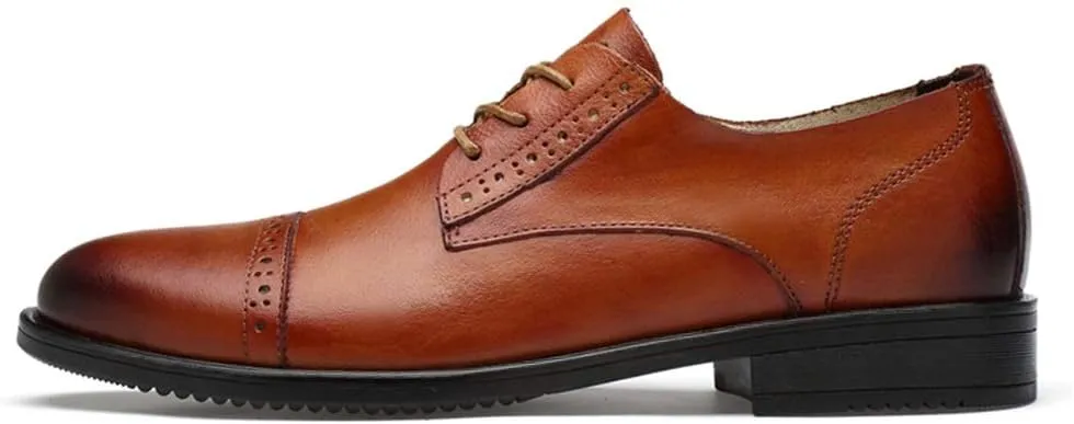 HOOENG Shoes Dress Oxford for Men Lace Up Cap Toe Derby Shoes Cowhide Anti-Slip Block Heel Rubber Sole Non Slip Wedding