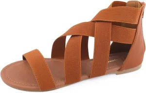 Huayuanwell Women's Gladiator Flat Sandals, Ankle Strap, Size 6 (US), Black, White, Blue, Grey