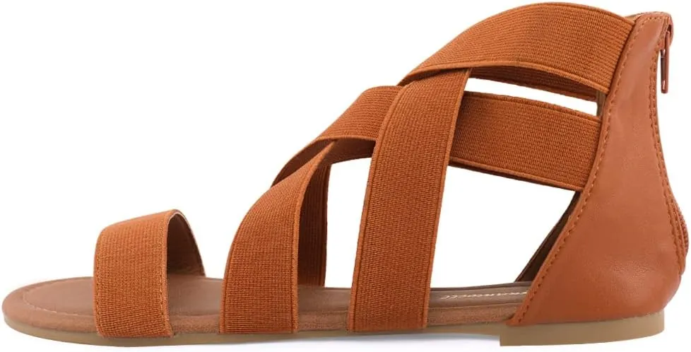 Huayuanwell Women's Gladiator Flat Sandals, Ankle Strap, Size 6 (US), Black, White, Blue, Grey