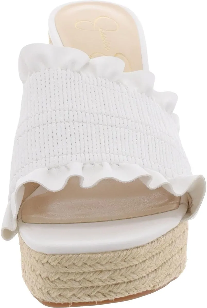 Jessica Simpson Womens Serilda Faux Leather Ruffled Wedge Sandals