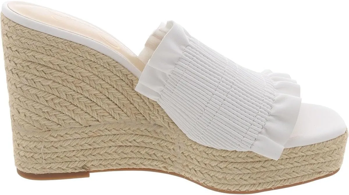 Jessica Simpson Womens Serilda Faux Leather Ruffled Wedge Sandals