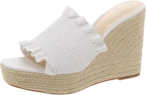 Jessica Simpson Womens Serilda Faux Leather Ruffled Wedge Sandals