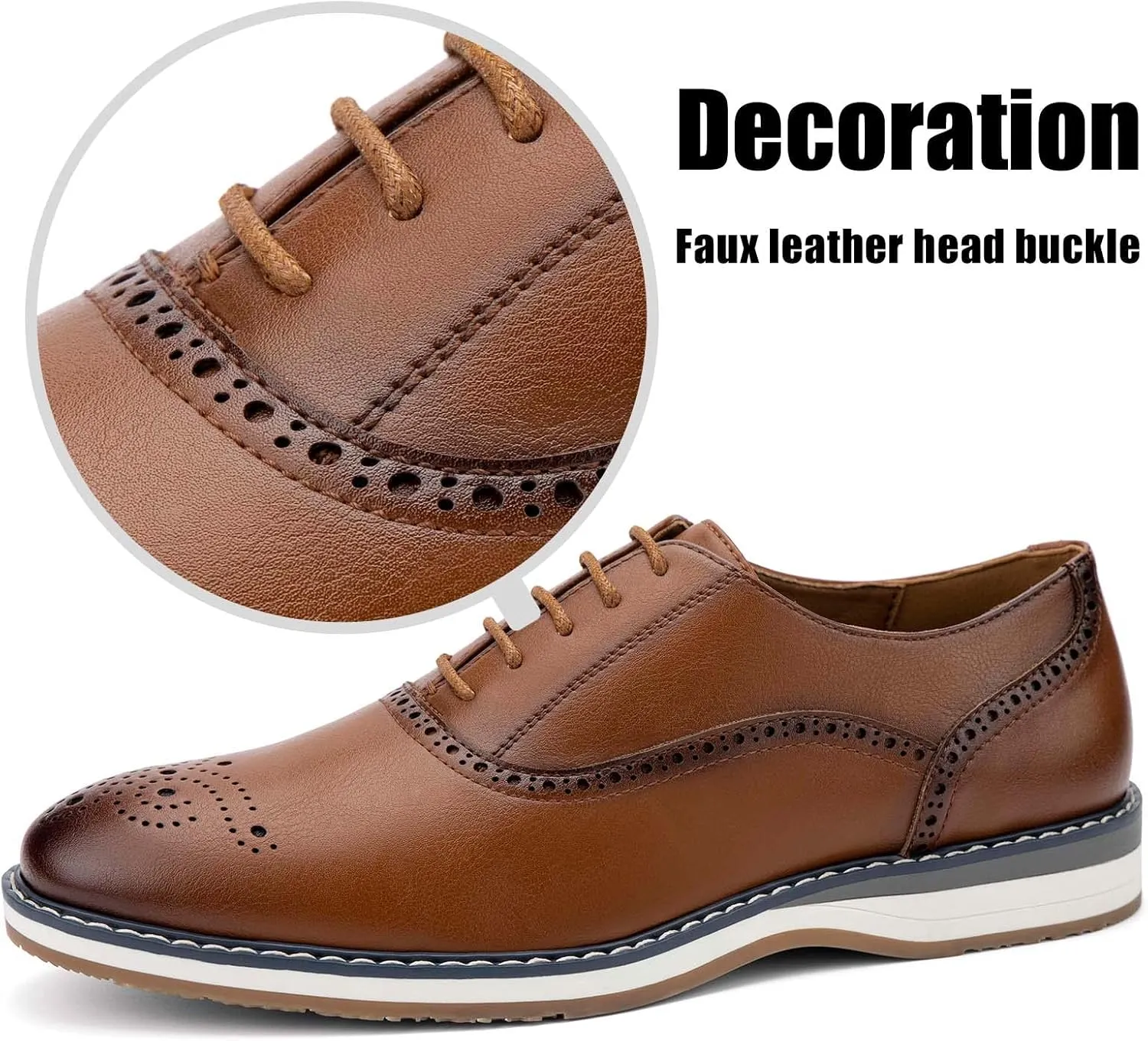 JITAI Men's Oxford Dress Shoes Lightweight Fashion Shoes with Wingtip Brogue & Lace-up Design