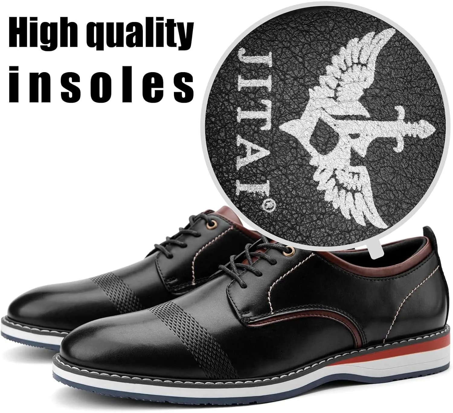JITAI Men's Oxford Dress Shoes Lightweight Fashion Shoes with Wingtip Brogue & Lace-up Design