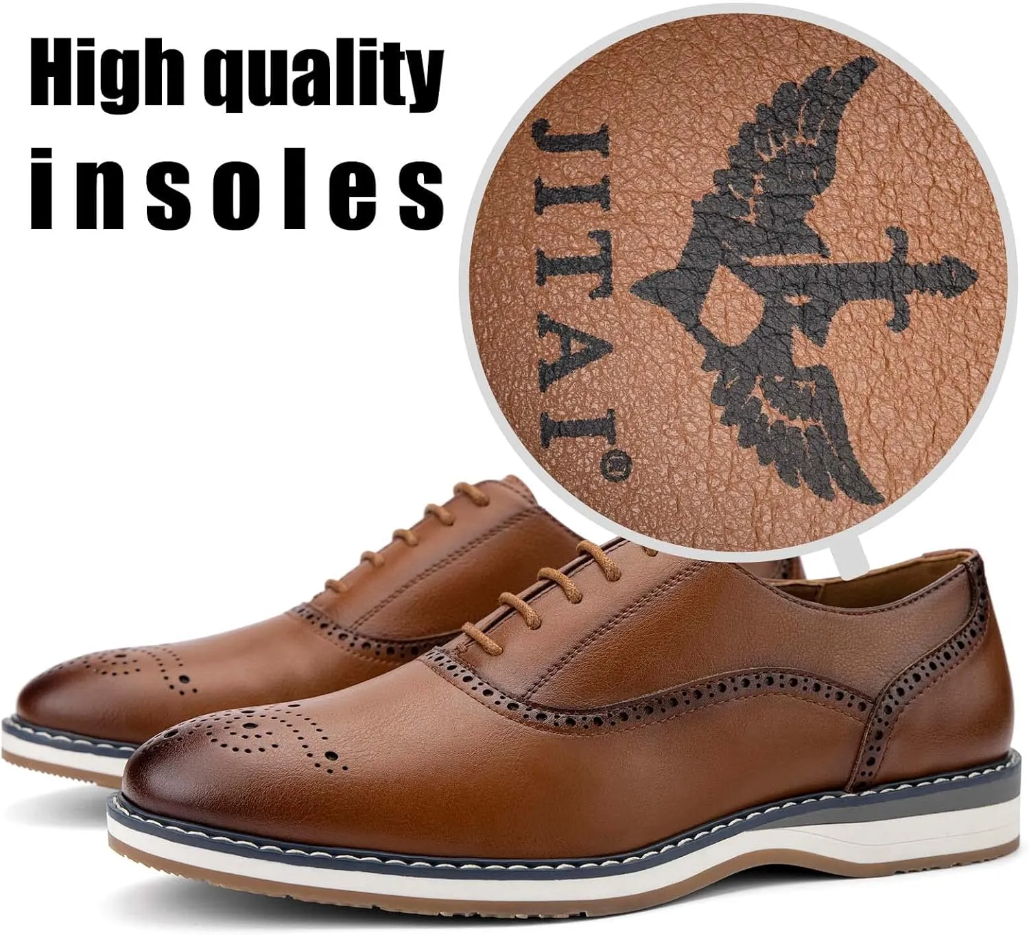 JITAI Men's Oxford Dress Shoes Lightweight Fashion Shoes with Wingtip Brogue & Lace-up Design