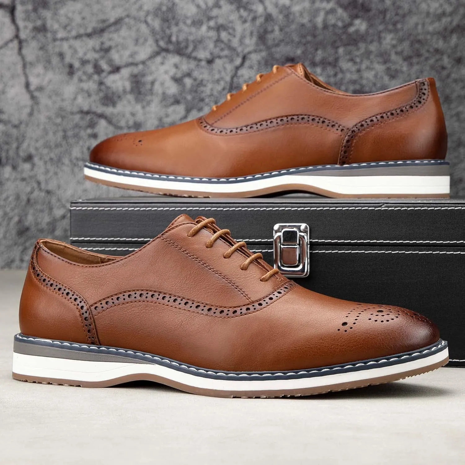 JITAI Men's Oxford Dress Shoes Lightweight Fashion Shoes with Wingtip Brogue & Lace-up Design