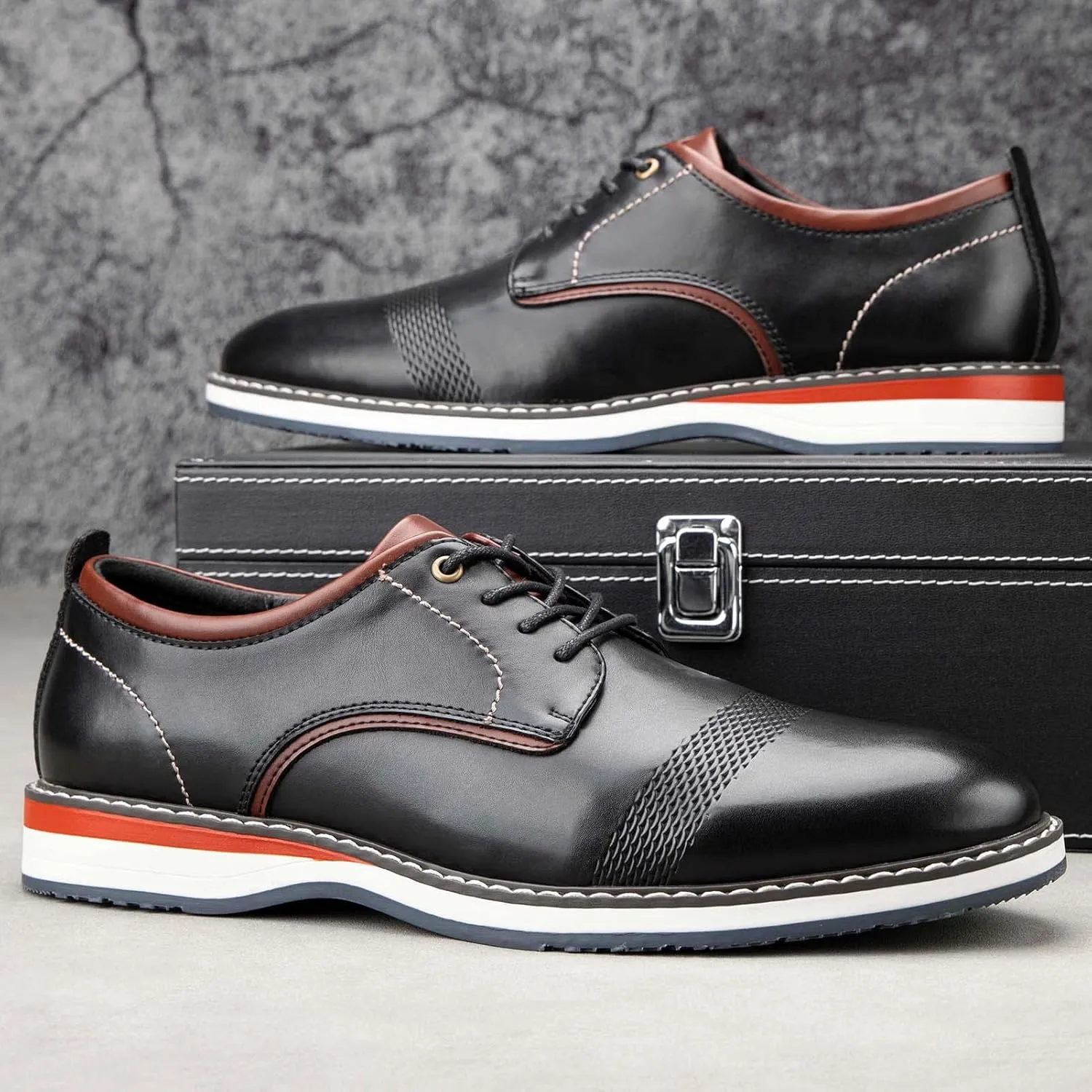 JITAI Men's Oxford Dress Shoes Lightweight Fashion Shoes with Wingtip Brogue & Lace-up Design