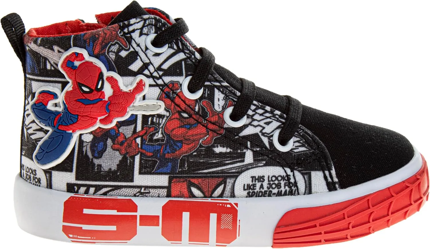 Josmo Kids Spiderman High Top Shoes Athletic Lightweight Breathable - Spidey Sneaker Boys HighTops Character Sneakers (Sizes: 7-10 Toddler / 11-12 Little Kid)