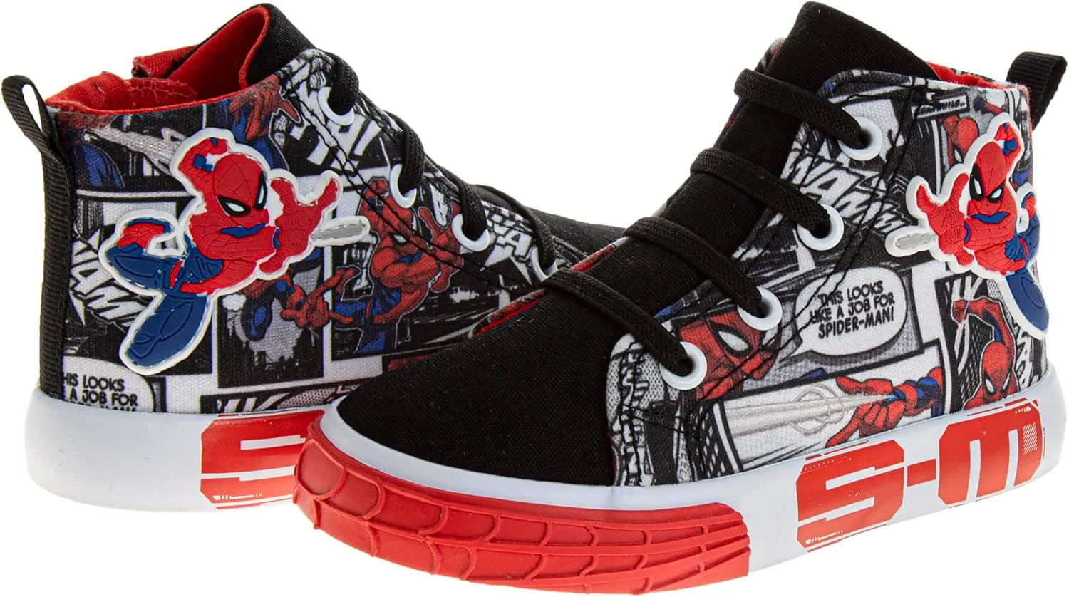 Josmo Kids Spiderman High Top Shoes Athletic Lightweight Breathable - Spidey Sneaker Boys HighTops Character Sneakers (Sizes: 7-10 Toddler / 11-12 Little Kid)