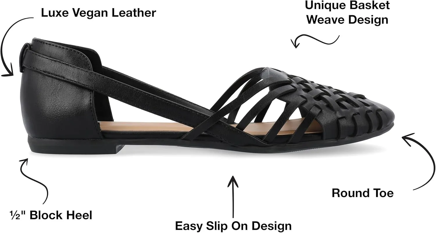Journee Collection Womens Basket Woven Slip On Sandal Block Heel Caged Closed Round Toe Breathable Ekko Ballet Flat