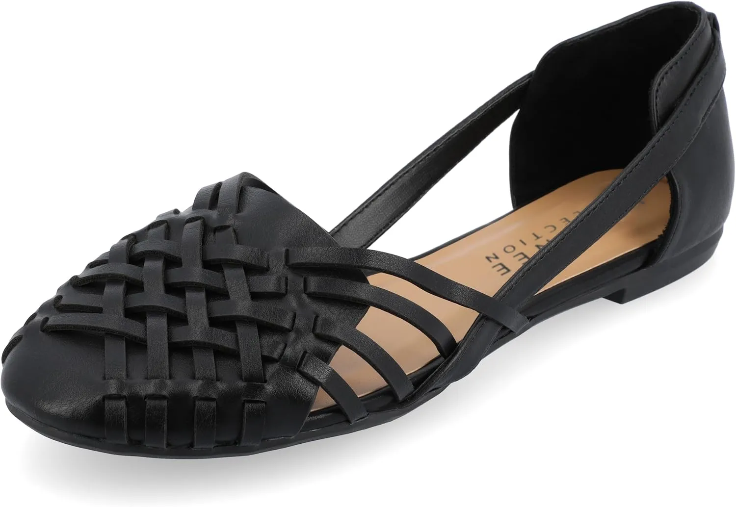 Journee Collection Womens Basket Woven Slip On Sandal Block Heel Caged Closed Round Toe Breathable Ekko Ballet Flat