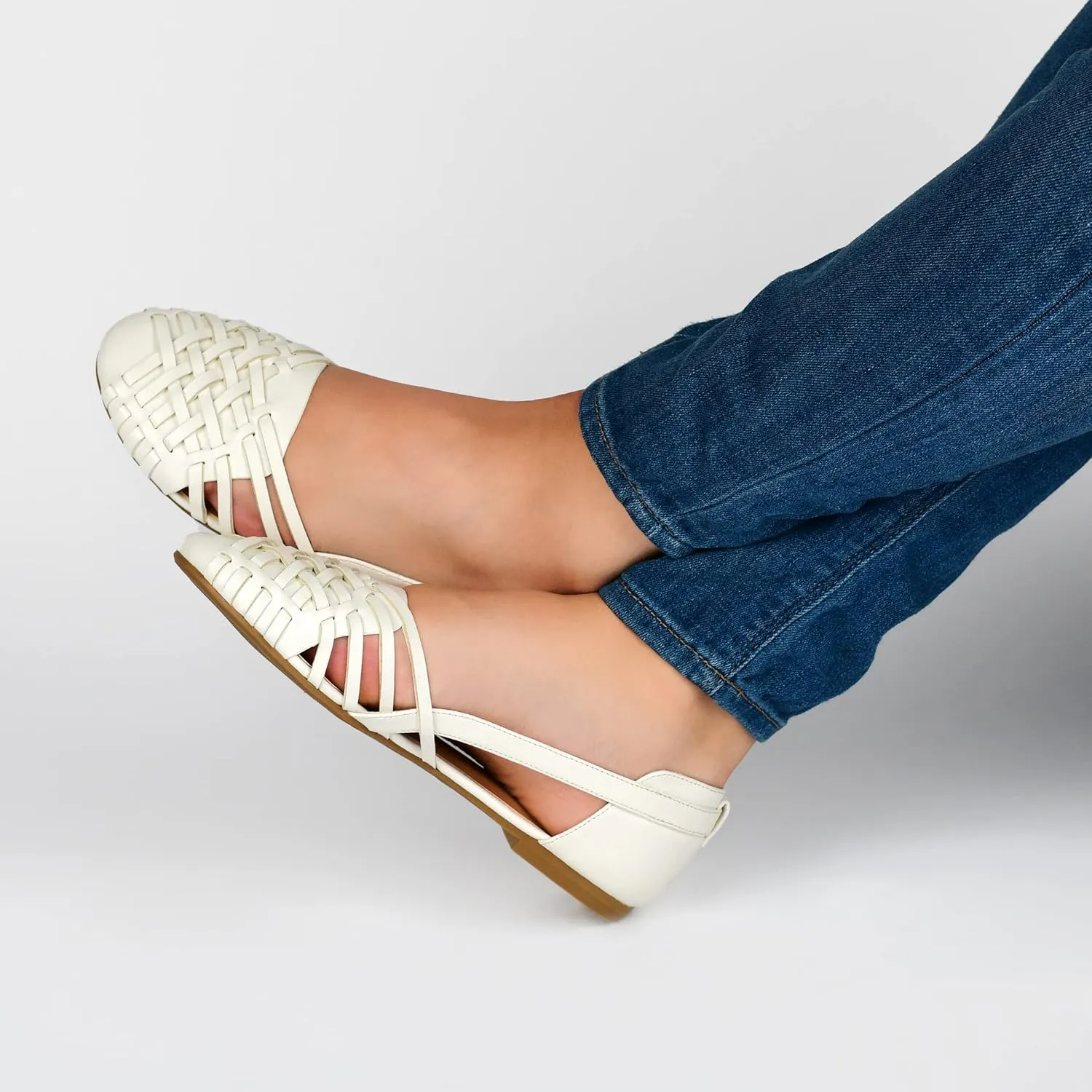 Journee Collection Womens Basket Woven Slip On Sandal Block Heel Caged Closed Round Toe Breathable Ekko Ballet Flat